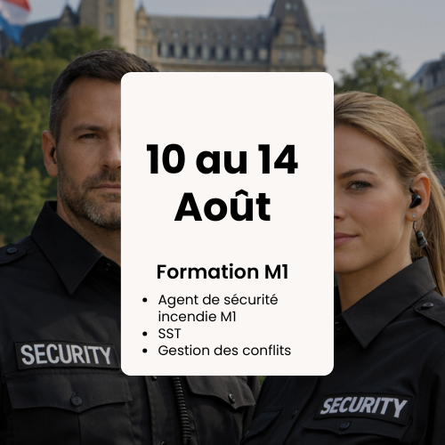Acompte Formation Agent de sécurité Incendie M1, Du 10/08/2026 au 14/08/2026